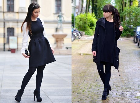 Vestido negro corto con medias