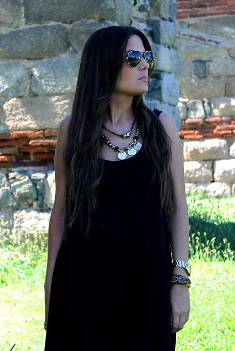 Vestido negro largo hippie