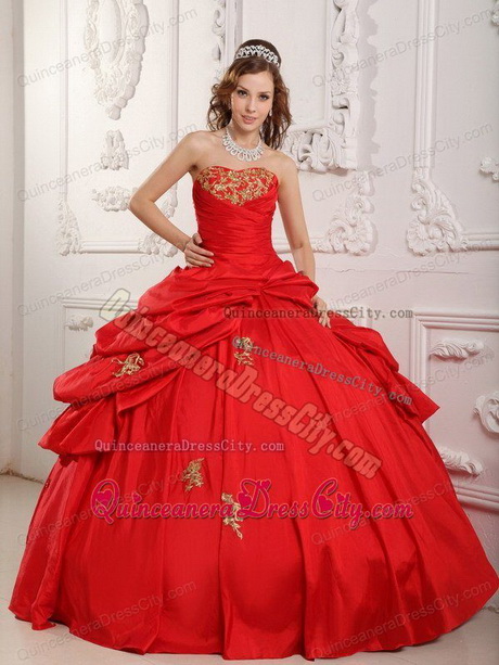 Red and gold quinceanera dresses