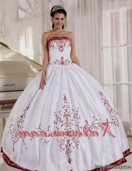 Red and white quinceanera dresses