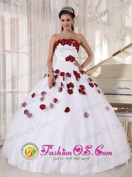 Red and white quinceanera dresses