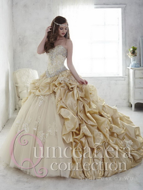 White and gold quinceanera dresses