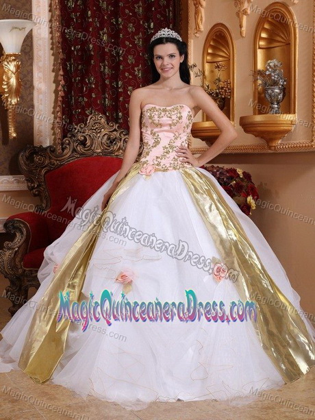 White and gold quinceanera dresses