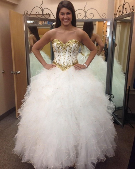 White and gold quinceanera dresses