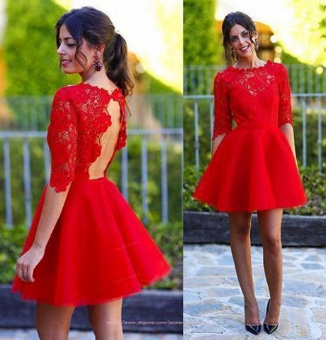 Vestidos de encaje cortos rojos