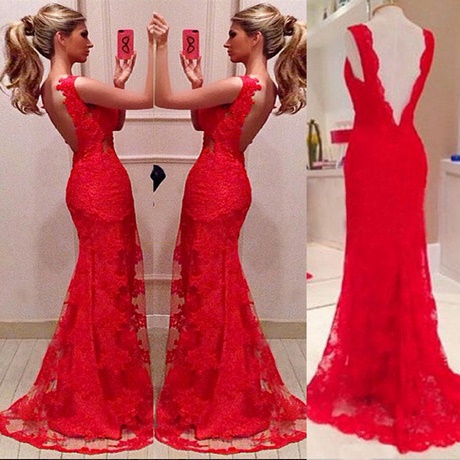 Vestidos largos de encaje rojo