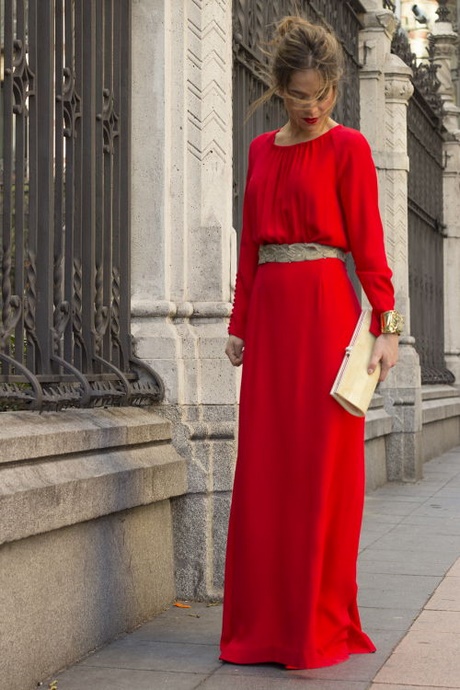 Vestidos rojos largos con manga